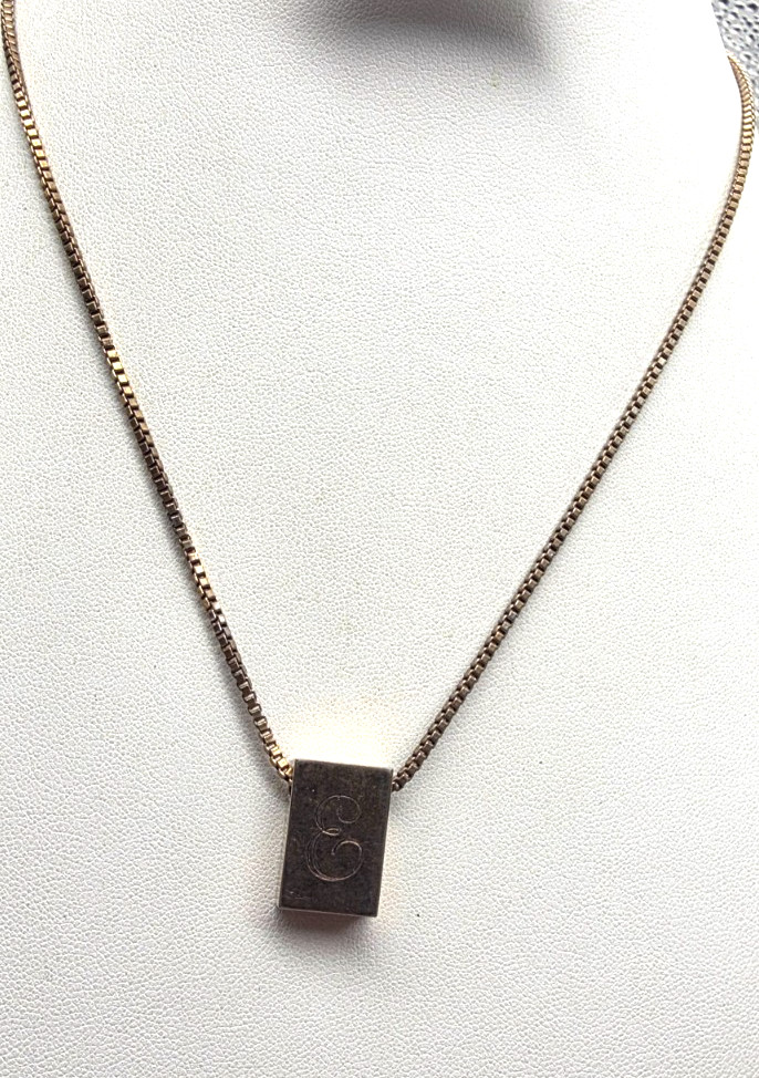 Etched Initial Cursive E Gold Tone Metal Pendant … - image 2