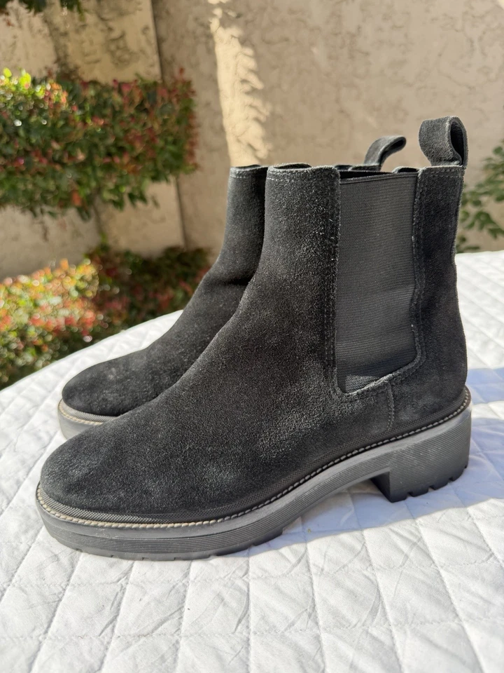 TORY BURCH Chelsea 50 mm Pull-On Negro Gamuza Suela Taco Botines Talla 8.5 M Bonitos Foto 2 de 4