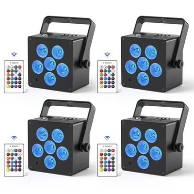 4PC PAR Lights Rechargeable RGBWA+UV 6in1 DMX DJ Stage Party Wash Light + Remote
