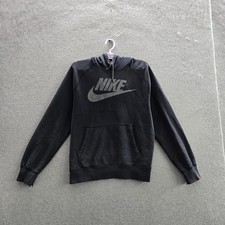 Nike Women Hoodie M Black Fleece Activewear Long Sleeve Spellout Swoosh