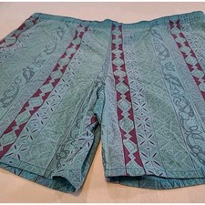 VTG MERVYNS CHEETAH Swim Trunks Men Large Tribal Design Blue/Maroon Pockets