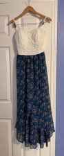 ‘As U Wish’ Junior’s Blue Floral Lace Hi To Low Sun Dress In Size Medium