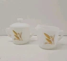 Set  Vintage Fire King Milk Glass Golden Wheat Sugar & Creamer