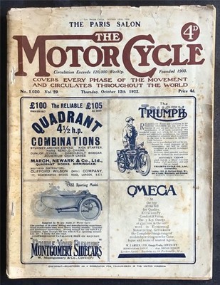 The MOTOR CYCLE Magazine 12 Oct 1922 #1020 F.N. Combination Tested