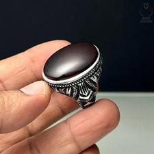 Red Yemeni Aqeeq Ring 925 Sterling Silver Islamic Arabic Handmade Jewelry