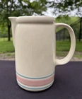Nelson McCoy Pottery Pink & Blue Stripes 1429 Pitcher 40oz Very Good Used Cond.
