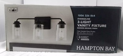 Hampton Bay Evangeline 23 in. 3-Light Modern Bronze Farmhouse Bathroom Vanity