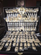 William Rogers and Sons Flatware Silverware Gold Plate Style 51 Pc Set In Box