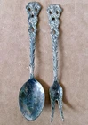 Vintage Swedish Silver Plate Cocktail Appetizer Fork & Spoon 4" L Set Hallmarked