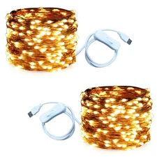 Copper Wire 66 Ft 200 LED USB Fairy String Lights with On/Off Switch Warm Whi...