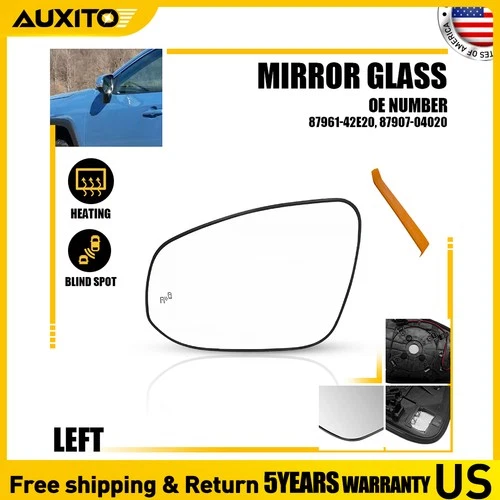 For Toyota RAV4 2019-2024 Left Side Mirror Glass Heated with Blind Spot Monitor
