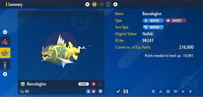 Pokemon Scarlet & Violet 6IV Shiny FEMALE BASCULEGION Max EVs