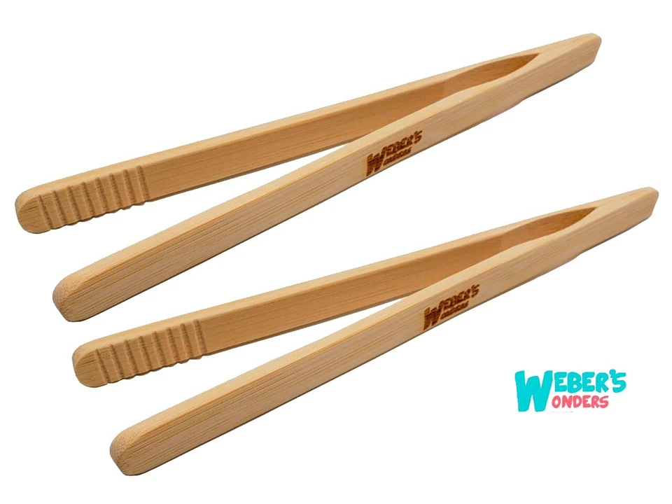 Set Of 4 Reusable Bamboo Toast Tongs - Wooden Toaster Tongs For Cooking Kitchen - Image 2 of 4