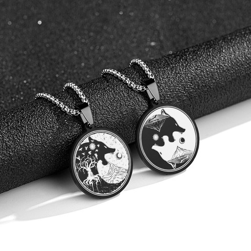 Mitología Nórdica Sol y Luna Cabeza de Lobo Cuervo Escudo Collar Regalos para Decoración Adolescente - Imagen 2 de 18