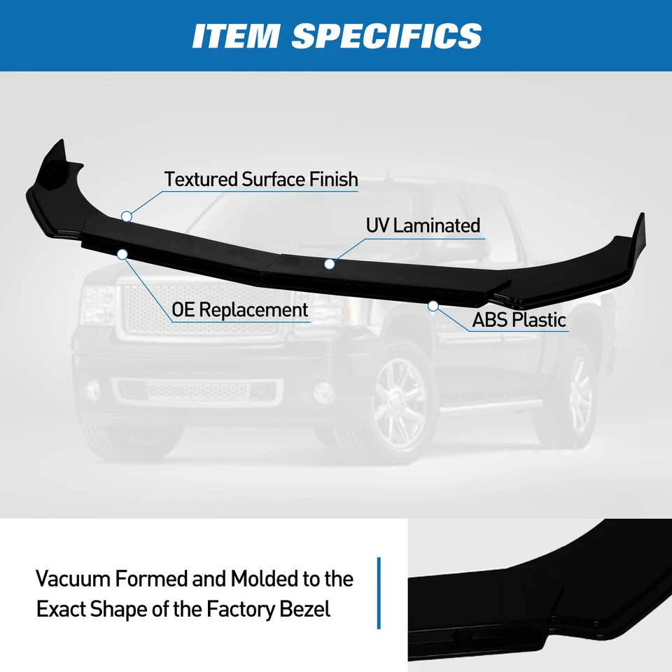 For 2001-2023 GMC Sierra 1500 2500 3500 HD Pickup Front Bumper Lip Matte Black Foto 2 de 4