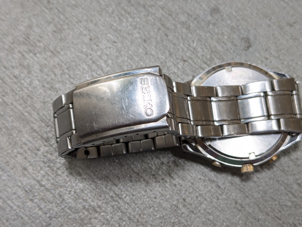 SEIKO V657-7100 Chronograph Steel Blue Wristwatch Vintage 100M