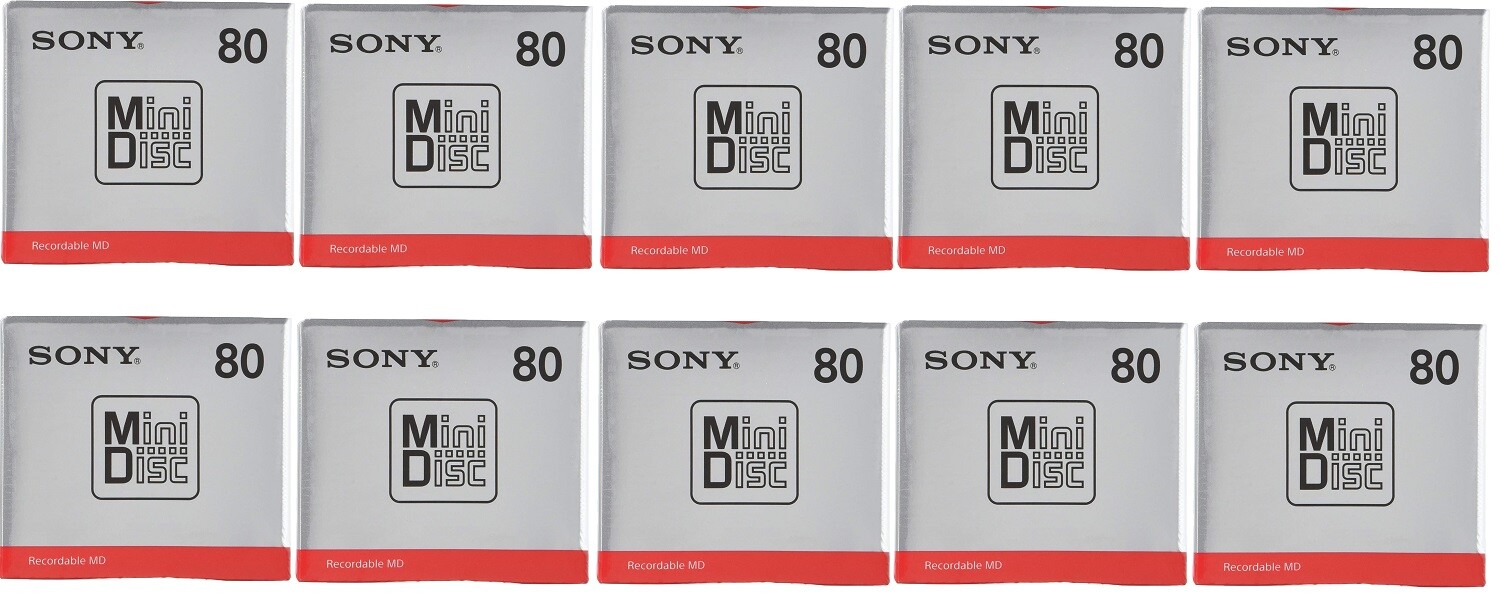 x10 discs Sony MD Minidisc 80 Minutes Recordable Blank Media Mini Disc