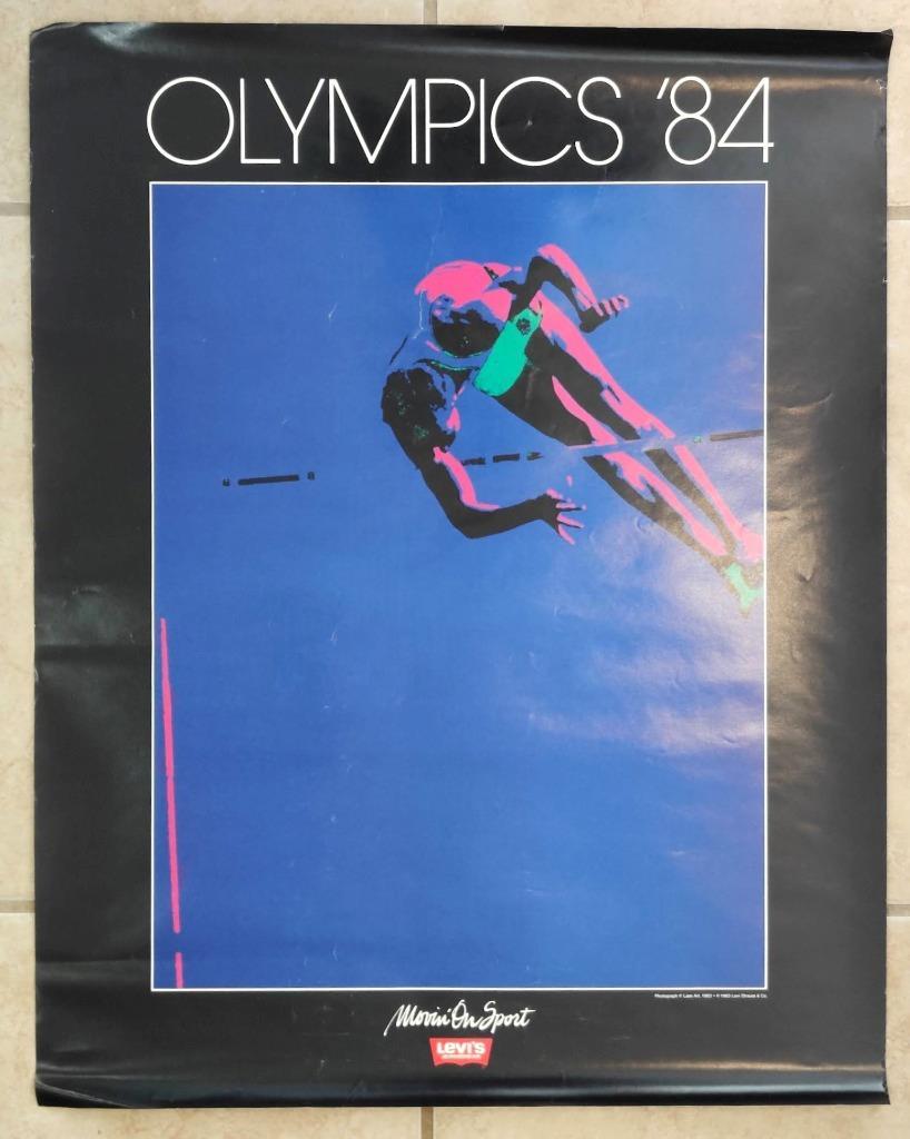 Original Vintage Set of 2 LEVIS 1984 OLYMPICS Skiier Diver POSTERS 