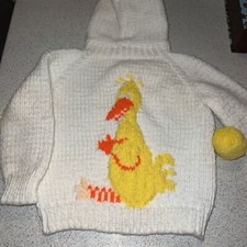 Big Bird hand knit Vintage sweater cardigan 3t-4t W/ pom poms