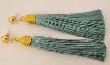 Green and Gold Cord Tassel Dangle Earring Stud Style NEW Beautiful! 