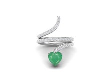 7MM Heart Natural Emerald 925 Sterling Silver Solitaire Snake Women Wedding Ring