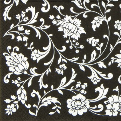 4x einzelne Papierservietten für Decoupage und Party - Arabesque schwarz weiß