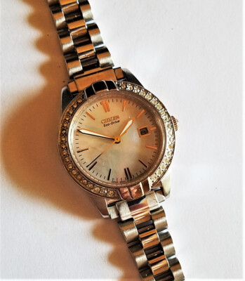 Citizen Womens E011-S070724 Eco-Drive Watch Silver Bracelet MOP Dial Crystals