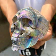 1.1LB natural sphalerite quartz crystal Electroplated skull specimen restora