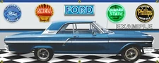 1964 FORD FAIRLANE 500 GAURDIAN BLUE CAR GARAGE SCENE BANNER SIGN MURAL ART