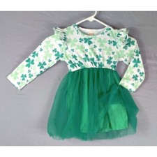 Cute Green White St Patrick Day Tutu Dress Clovers Spring Two Layer Skirt