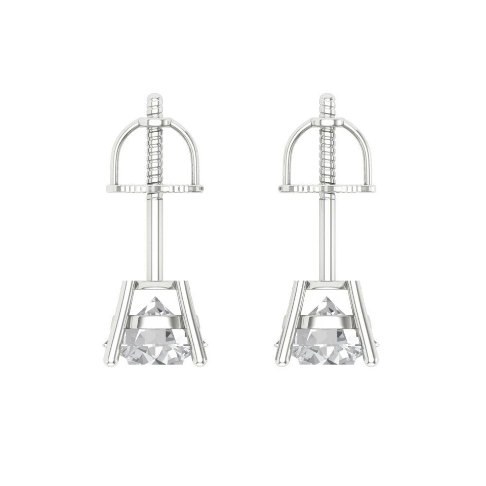 1.5 ct Round Cut Solitaire Stud designer  Earrings14k White gold - Image 4 of 4