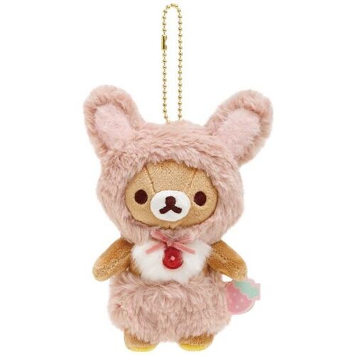 Rilakkuma Plush Cocoa Rabbit Keychain Stuffed Toy Strawberry Day San-X Japan - Picture 1 of 7