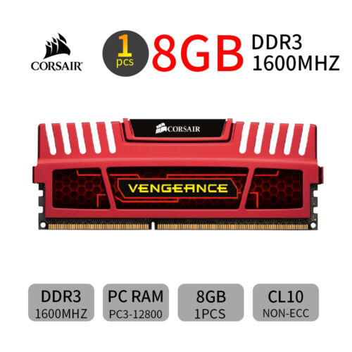 Corsair Vengeance 8GB 4G DDR3 1600MHz CL10 PC3-12800U DIMM Pamięć biurkowa RAM UK - Zdjęcie 1 z 7