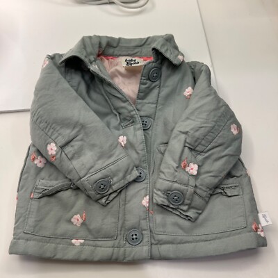Girls Baby B'gosh Button Front Cotton Blend Coat Size 3M Sage w/ Pink Flowers