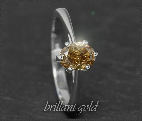 585 White Gold Oval 1.06ct Champagne Solitaire Diamond Ring, NEW