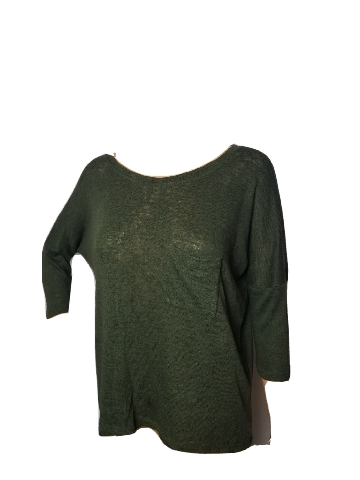 Forever 21 Womens Top Green Pocket Tee Shirt Loose Fit Small Blouse 1/2 Sleeve