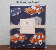 NEW Pottery Barn Kid ORGANIC CARS Full/Queen F/Q Duvet Cover NAVY ORANGE vintage