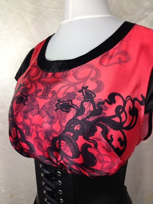 Wet look Shiny Satin Box Blouse Top Mistress Secretary Sz 16 40 Chest Sissy