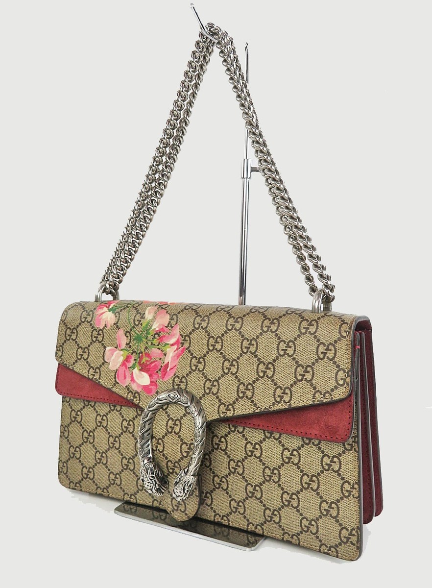 Auth GUCCI Brown GG PVC Canvas Dionysus Bloom Shoulder Bag Purse