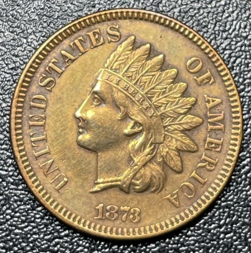 1873 Open 3 Indian Head Cent Penny 1c AU Details Cleaned
