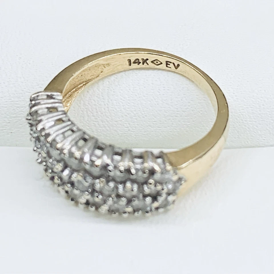 Anillo pavé con racimo de diamantes naturales de oro amarillo de 14 k de 1/2 quilate vintage tamaño 5,5 Foto 3 de 4