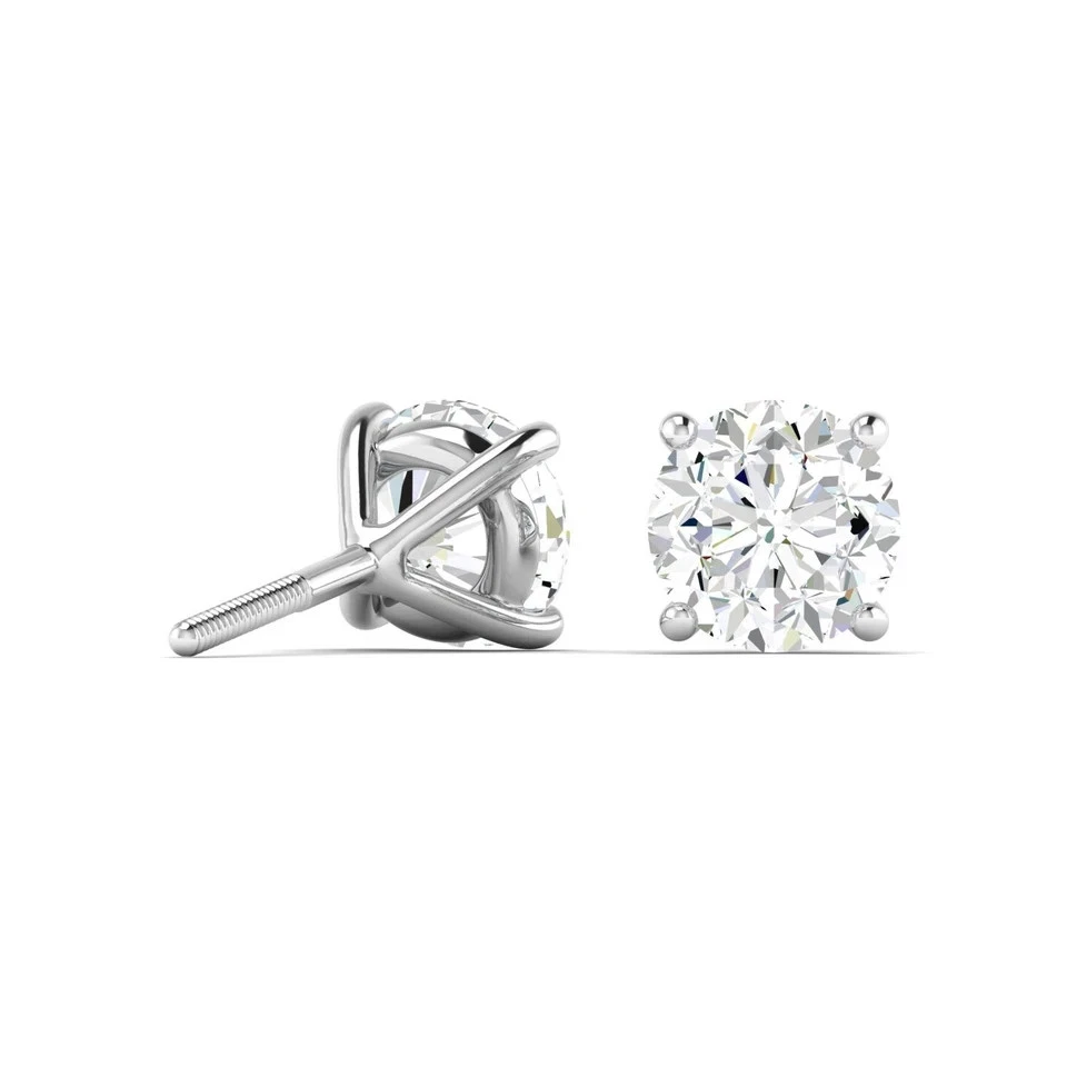 1 Ct Round Lab Created Grown Diamond Earrings 14K White Gold F/VS Basket Screw - Image 4 of 4