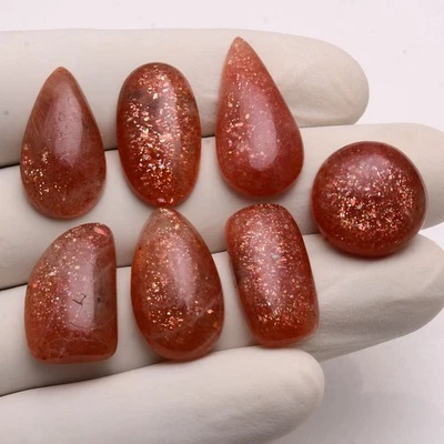 Set Mit 7 Stück Natürlich Sonnenstein 17mm-27mm Cabochon Unbehandelt Riesig Lose - Bild 1 von 4