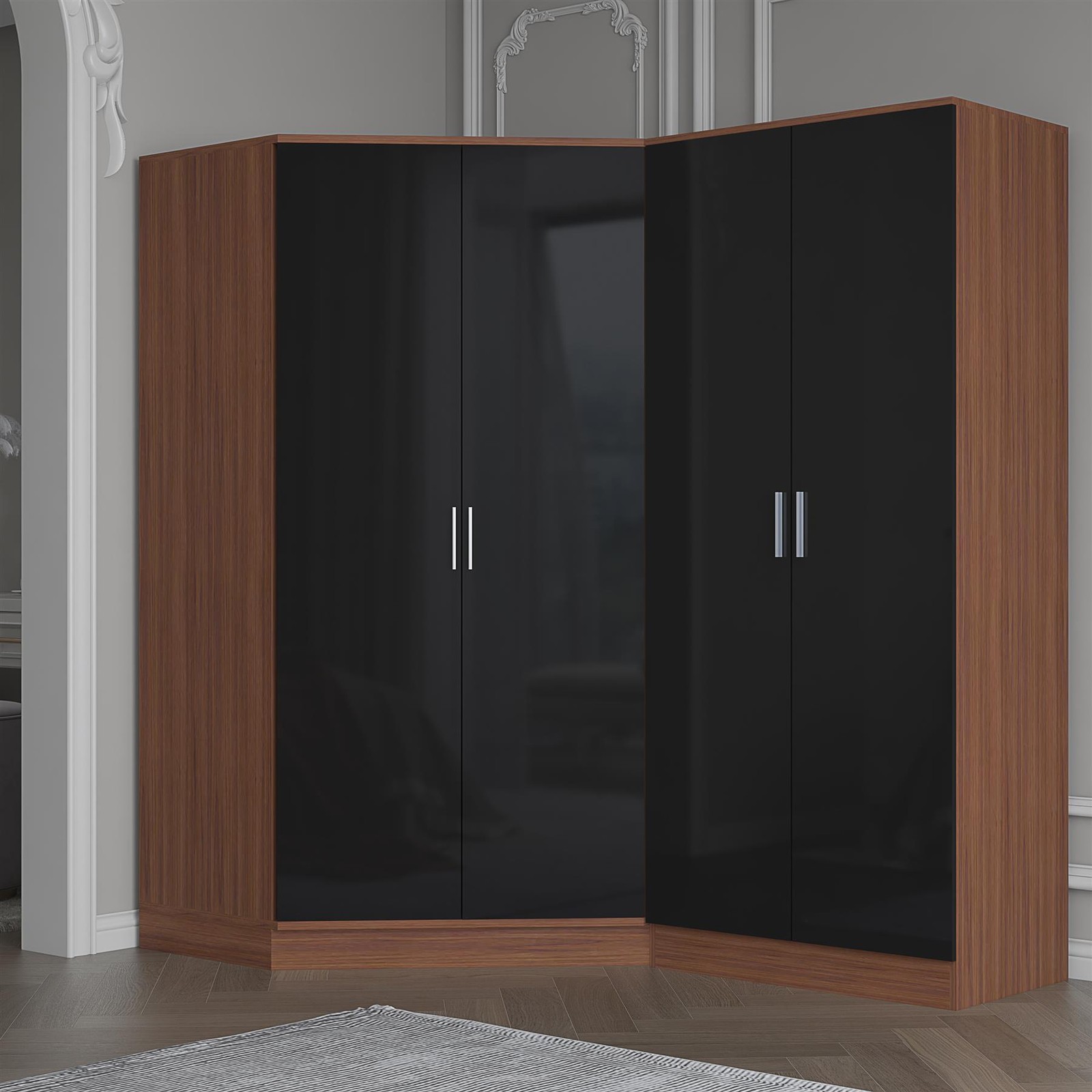 REFLECT Bundle - 2 Door Corner + 2 Door Plain - Black Gloss / Walnut Matt