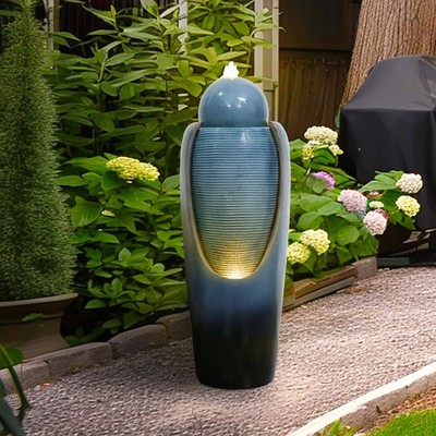 Resin Outdoor Waterfall Fountain   Cascading Water Feature with LED Lights