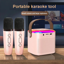 Mini Karaoke Machine 2 Wireless Mics Bluetooth Speaker RGB LED Portable KidsGift