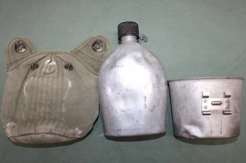US Military WW2 Korea Vietnam Issue Water Canteen with OD Canvas Pouch Set V1