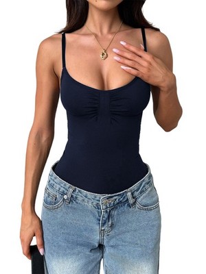 Damen U-Ausschnitt Verstellbare Spaghettiträger Enge Tanktops Lässiges Work8796