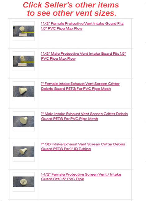 1-1/2" Male Protective Screen Vent / Intake Guard Fits 1.5" PVC Pipe