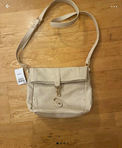 Next Cream Pebbled Leather Crossbody Bag, Gold Buckle, Adjustable Strap